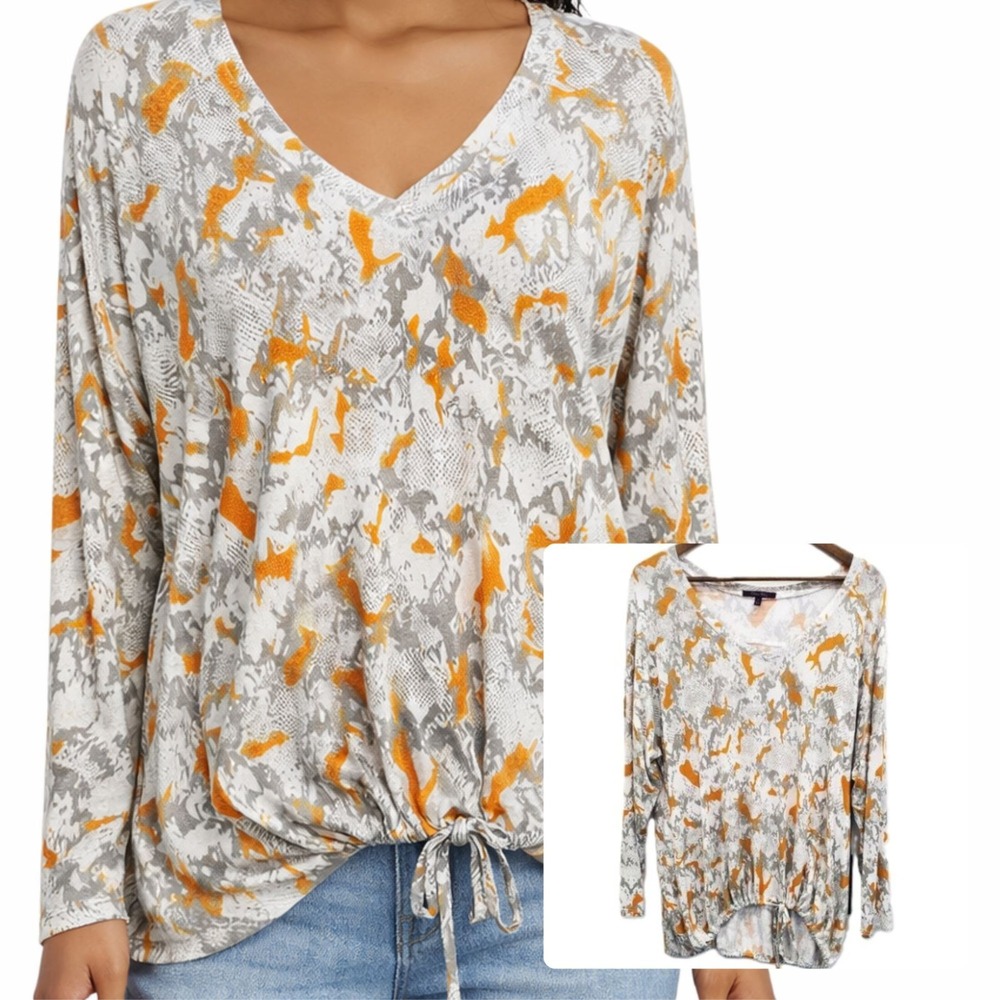 Olivia‎ Sky Snake Print Blouse NWT Tie Waist V-neck Stretch Top 1X